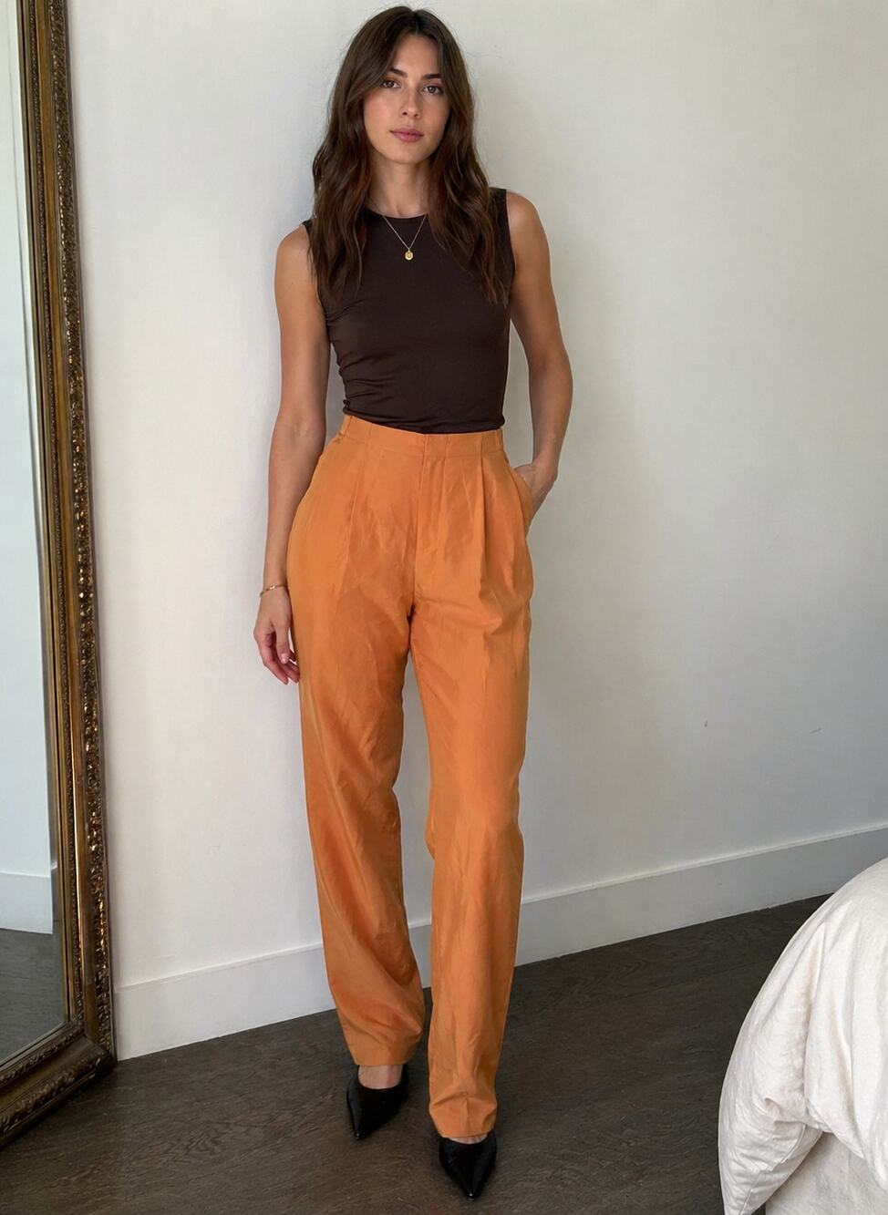 Ralph Rucci Chado 100% Silk Pants Women's 4 High Waisted Straight Leg Designer